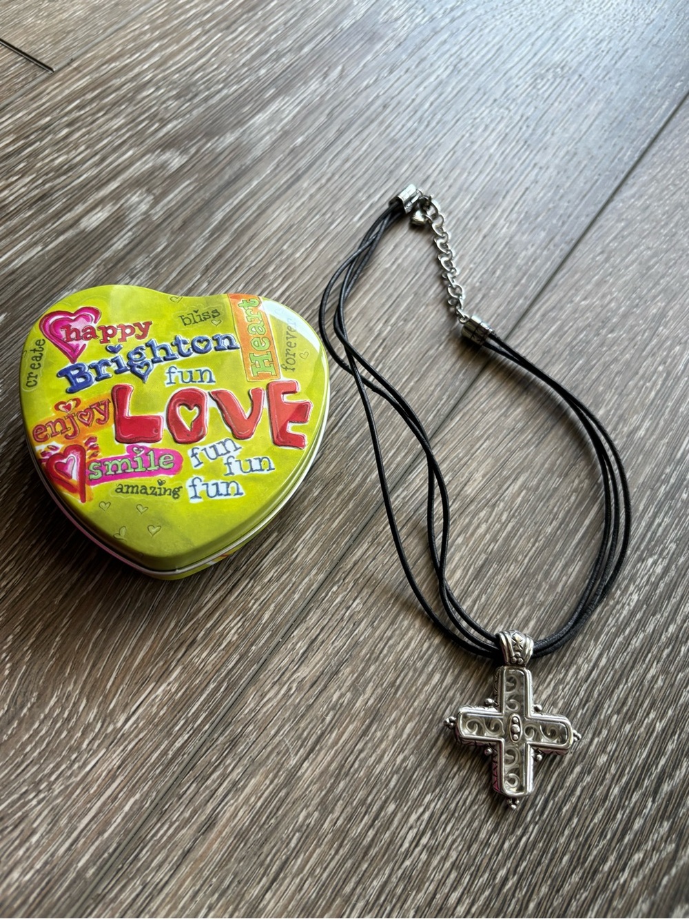 Brighton Kids Silver Cross Pendant on Black Cord Necklace